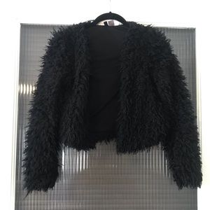 Black Fuzzy Crop Jacket